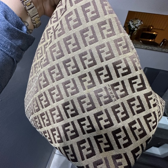 SOLD Auth FENDI Zucchino Tote Bag Beige Brown Canvas Leather 8bh026 - Picture 16 of 17
